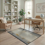 Beige Hexagon Grid Area Rug with Orange Accents