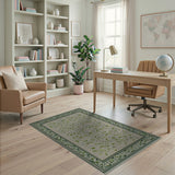 Vintage Green Vine Leaf Grey Area Rug