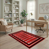 Bold Red Geometric Striped Area Rug with Black Frame