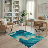 Teal Ocean Waves Coastal Area Rug