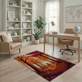 Autumn Forest Path with Dog and Cat Rug