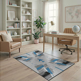 Blue Airplane Geometric Area Rug