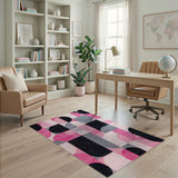 Multi-color and Patterns Bold Pink Black Geometric Area Rug