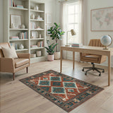 Terracotta Teal Southwestern Diamond Area Rug
