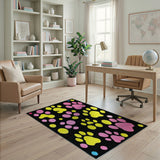 Playful Paw Print Kids Area Rug in Pink Yellow