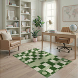 Green Geometric Checkerboard Area Rug