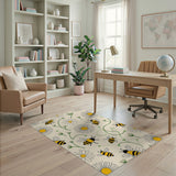 ODIKA Washable Bumblebee & Daisy Floral Rug - Low Pile, Non-Slip, Pet & Kid Friendly