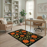 Orange Pumpkin Gold Leaf Black Area Rug
