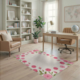 Pink Roses Floral Border Area Rug
