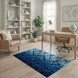 Geometric Modern Blue Teal Geometric Grid Area Rug