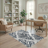 Elegant Black White Damask Area Rug