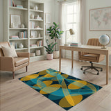 Teal Yellow Geometric Overlap Area Rug