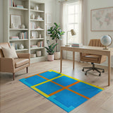 Vibrant Blue Orange Yellow Geometric Area Rug