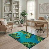 Lush Green Forest River Bend Area Rug