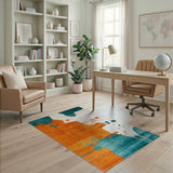 Teal Orange Abstract Area Rug