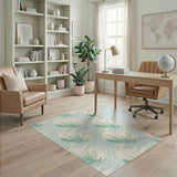 Blue and Teal Teal Green Abstract Leaf Area Rug