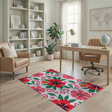 Bold Red Hibiscus Floral Area Rug