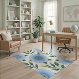 Blue Daisy Floral Pattern Area Rug