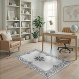 Ornate Floral Baroque Frame Area Rug - Black White