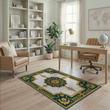 Ornate Gold Emerald Medallion Persian Rug