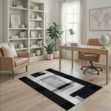 Bold Black White Geometric Abstract Black and White Rug