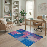 Vibrant Geometric Patchwork Area Rug in Blue Pink