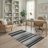 Bold Black White Striped Geometric Black and White Rug