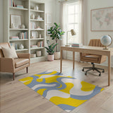 Wavy Yellow and Blue Abstract Area Rug