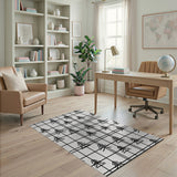 ODIKA Modern Black and White Pine Tree Plaid Washable Rug, Low Pile Non-Slip