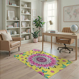 Radiant Pink Mandala Floral Yellow Area Rug