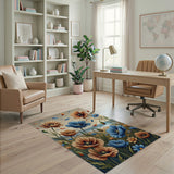 Vibrant Orange Blue Poppy Coastal Beach Rug