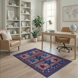 ODIKA Washable Patriotic Stars and Stripes Area Rug - Red White & Blue Low Pile Non-Slip Americana Rug