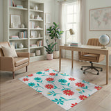 Multi-color and Patterns Vibrant Red Teal Daisy Floral Area Rug