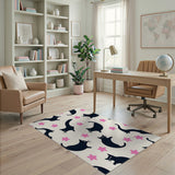 Whimsical Black Cats Pink Stars Area Rug