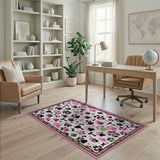 Kids Cartoon Playful Pink Paw Prints Bones Area Rug