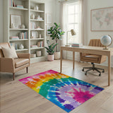 Multi-color and Patterns Vibrant Rainbow Tie-Dye Boho Area Rug