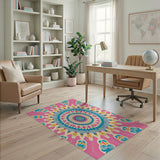 Multi-color and Patterns Pink Mandala Floral Area Rug