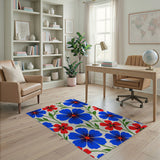 Vibrant Blue Red Floral Pattern Area Rug