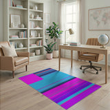 Vibrant Multi-Stripe Pink Blue Area Rug
