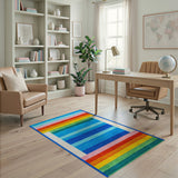 Vibrant Rainbow Stripe Geometric Area Rug