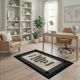 Distressed Framed Text Black White Area Rug