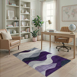 Purple Purple Grey Abstract Wave Area Rug
