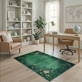 Teal Green Floral Vine Border Area Rug