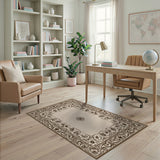 Elegant Beige Rug with Ornate Persian Border