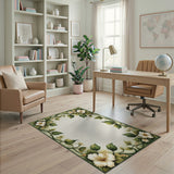 Vintage White Floral Green Vine Area Rug