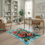 Watercolor Peach Roses Bouquet Area Rug