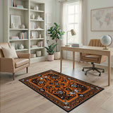 Intricate Orange Persian Area Rug with Black Border
