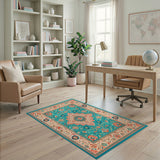 Teal Floral Vintage Persian Area Rug