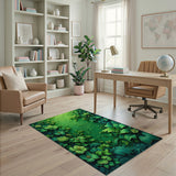 Lush Emerald Green Floral Leaves Rug