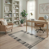 Black White Striped Border Area Rug